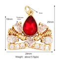 Gold-plated crown pendant featuring a large red teardrop stone and white crystals - Rose Red M84