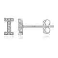 Letter I shaped S925 sterling silver stud earring with clear zircon pavé stones - Silver I