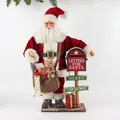 65cm Christmas Santa Claus figurine with red mailbox and signpost on wooden base - Style 17 Christmas Mailbox Road Sign Set 65cm
