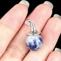 Wizard hat pendant with silver metal top and blue white gemstone ball on finger - Sodalite