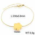 Golden stainless steel clover charm bracelet with adjustable sliding clasp and dimensions - Gold Bracelet (KB190585-Z)