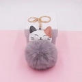 Detail van een driekleurige katten-sleutelhanger met een grote grijze harige pompon - (Gouden Kettingsluiting) / 7# Lichtgrijs