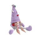 Christmas purple gnome plush doll with blonde braids and red gift box on white background - Purple Hat Braid Style