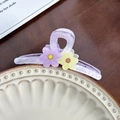 Sweet candy-colored purple flower hair claw clip on a decorative ceramic plate - Light Purple Medium (Purple+Yellow) - 11cm