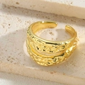 Detailed close-up of 14K gold plated ring with a unique hammered texture finish - Geometric Hammered Style