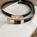 Fine ceinture rétro en cuir vert foncé pour femme avec boucle rectangulaire dorée - 104# Vert Géométrique Boucle Dorée