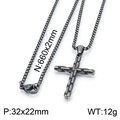 Collana da uomo con ciondolo a croce vintage in acciaio argento e catena da 660mm - Canna di Fucile (KN201414-KFC)