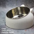 Large white tilted pet bowl 800ml with stainless steel inner and cat ear design - 800ML / White