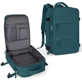 Detail view of large travel backpack with multiple compartments and side handle design - Horizontal Double Zipper Style / Teal
