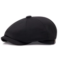 Cappello classico nero stile newsboy con bottone in metallo retrò e inserto in pelle - Regolabile / Nero