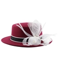Elegante wijnrode wollen vilten boothut met witte mesh bloem en parels voor dames - M (56-58cm) / Bordeauxrood