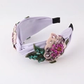 Serre-tête en tissu lavande avec fleur brodée en 3D et sequins roses brillants - Lavande
