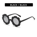 Kids flower-shaped sunglasses in sleek all-black finish with round petal frames - Glossy Black Frame Silver Mirror Lens