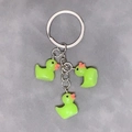 Vibrant green resin duck pendants keychain with three small ducks and a silver metal ring - 3-Piece Set / Green