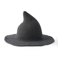 Dark grey knitted wool wizard hat with a tall pointed top and wide brim for Halloween - Dark Gray