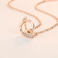 Elegant rose gold S925 silver double ring necklace with white zircon pavé setting - Rose Gold Double Ring Necklace Xl-61
