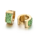 Gold-plated hoop earrings with three rows of light green pavé rhinestones - Gold Tone Green Zirconia (KE108265-TGD)