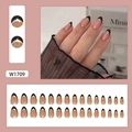 Press-on nails W1709 nude base with black French tips and gold line detail 24pcs set - W1709 Gold Trim French