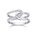 Eleganter S925 Silberring mit Moissanit im Doppelkreuz-Design und Zirkonia-Besatz - US 7 / Doppelschichtiger verflochtener Hohlstil (R13687) + GRA Zertifikat / Silber