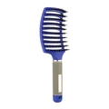 Blue vent hairbrush with boar bristles and beige textured handle for hair styling - Blue Rubber Paint Boar Bristle Vented Brush