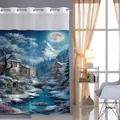 Dettaglio degli anelli per tenda da doccia su tessuto impermeabile con stampa di montagna - 26SYL-2 Torrente di Montagna Innevato (Solo Tenda) / 181x188cm