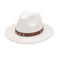Detail of white wool felt fedora featuring a brown leather band with silver metal rivets - M (56-58cm) / White