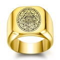 Anello sigillo in acciaio inossidabile dorato con sigillo dei sette arcangeli inciso - US 8 / Oro
