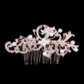 Close-up of rose gold floral hair comb with sparkling rhinestones and pearls - Style 3 / Rose Gold