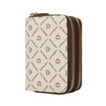 Portafoglio corto beige con doppia cerniera e motivo a cuori marroni da donna - Bianco Sporco