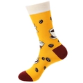Vibrant yellow coffee-themed crew socks with red heel and coffee bean prints - One Size / 978 Coffee/Yellow