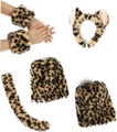Detailed view of plush leopard cat ears, tail and paw gloves for Halloween costumes - Leopard 6-Piece Set (with Leg Covers)
