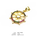 Golden ship wheel pendant with colorful cubic zirconia inlay for women necklace - Colorful Ship Wheel Charm