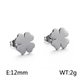 Boucles d'oreilles trèfle à quatre feuilles argentées en acier de 12mm - Style Poli Classique (KE86578-K)