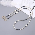 DIY pearl crossbody phone strap with blue square beads and beige heart charms - K3194 6 Pearl Hearts Crossbody Black