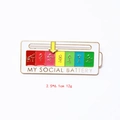 Social Battery sliding enamel pin with color gradient scale and yellow arrow indicator - Social Battery White Slider