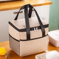 Große beige isolierte Lunchtasche aus Oxford-Gewebe mit schwarzen Gurten und Netzfach - Beige