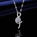Elegant silver-plated musical G-clef pendant necklace with a sparkling round zircon stone - Xl-149 [with Four-leaf Clover Chain]