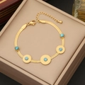 Bracciale a catena piatta in acciaio dorato con cinque pendenti tondi in turchese - 2# Braccialetto