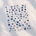 Nail art stickers in denimstijl met sterren en zakken in blauw en roze - Zoet Stoer Denim Nieuw Reliëf (TS-3942)