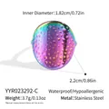 Macro view of iridescent rainbow stainless steel ring with textured water droplet pattern - Rainbow (YYR023292-C)