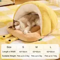 Snail-shaped plush pet bed size chart in yellow and beige for cats and small dogs - S / Yellow