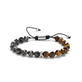 Braided faceted tiger eye and black labradorite stone bead bracelet with metal charm - Tiger Eye + Labradorite