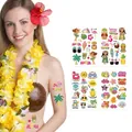 Kids tropical Aloha beach party temporary tattoos with fruit and hula girl designs - Metallic Gold Summer 4-Sheet Set