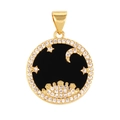Gold plated copper pendant with black enamel star moon celestial pattern and zircon stones - Sun Moon Star-Black Agate