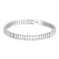 Elegant 6mm tennis bracelet with 18K gold-plated settings and clear baguette-cut zircons - Steel-White