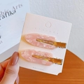 Pink marble pattern seamless hair clips with gold metal base on display card - 2 Pcs/Set / Korean Pink Floral