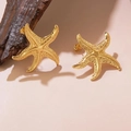 Textured gold starfish stud earrings made of high-quality titanium steel for beach style - Gold Grainy Starfish Studs