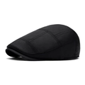Classic men's black flat cap in retro English style with subtle plaid texture - Black / Adjustable