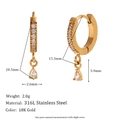 Boucles d'oreilles huggie en acier doré 18K avec pendentif goutte en zircon - Pendentif goutte