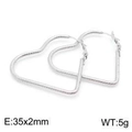 Sleek 35mm silver heart-shaped hoop earrings with textured finish and stainless steel base - 35x2mm / Steel